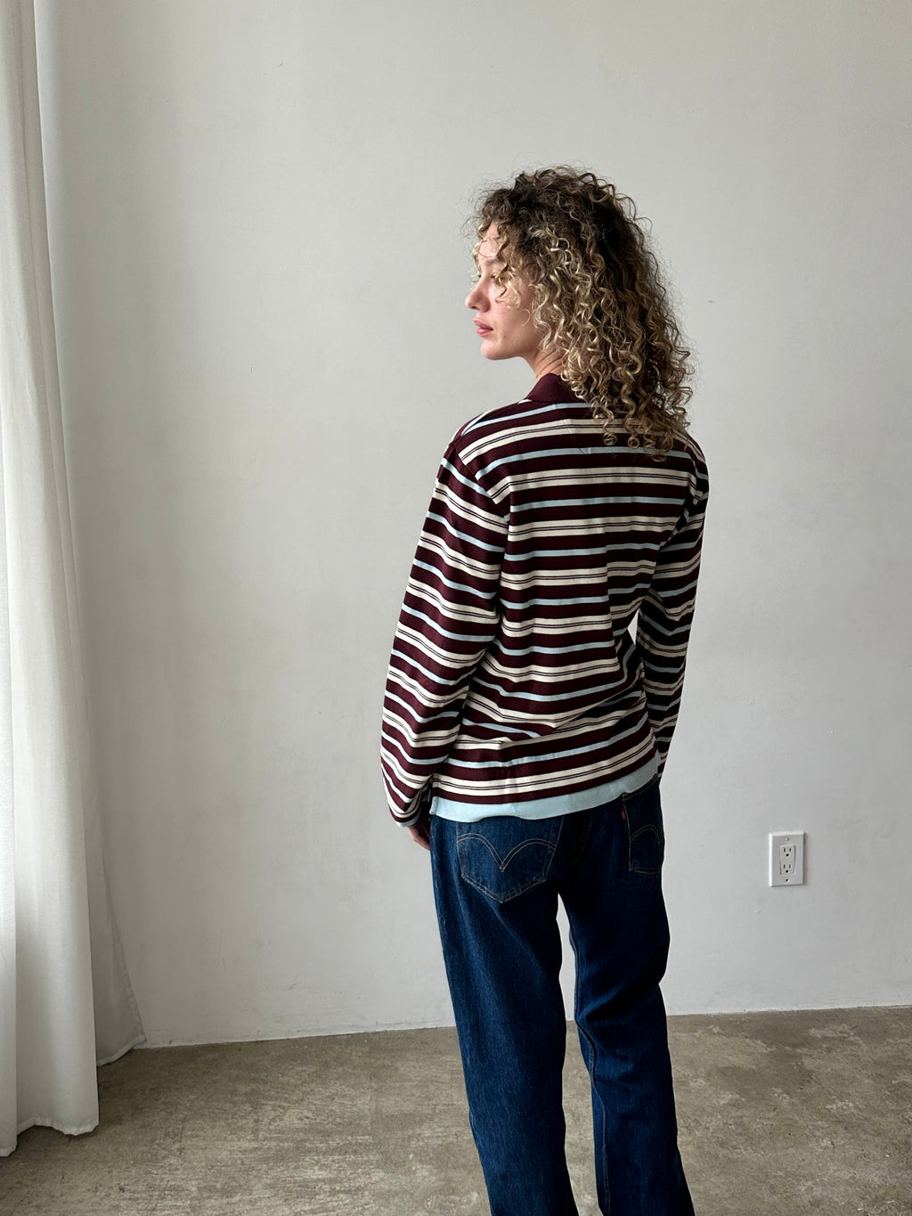 Noah Cinch Layered Rugby Polo - Chocolate Stripe