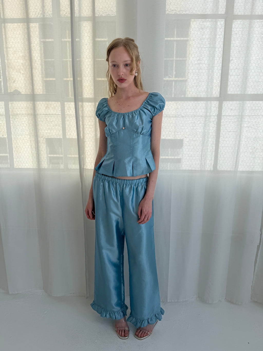 Liora Ruffle Pant - Venetian Blue