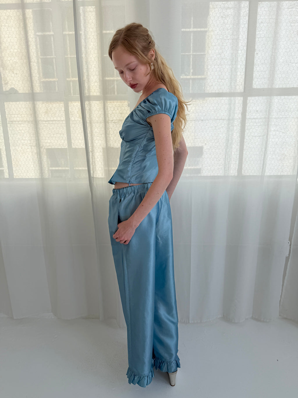 Liora Ruffle Pant - Venetian Blue