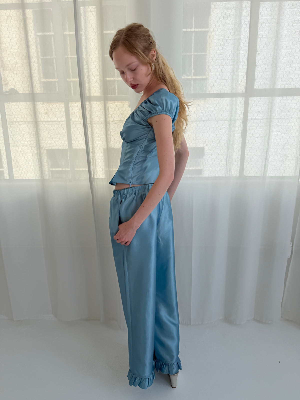 Liora Ruffle Pant - Venetian Blue