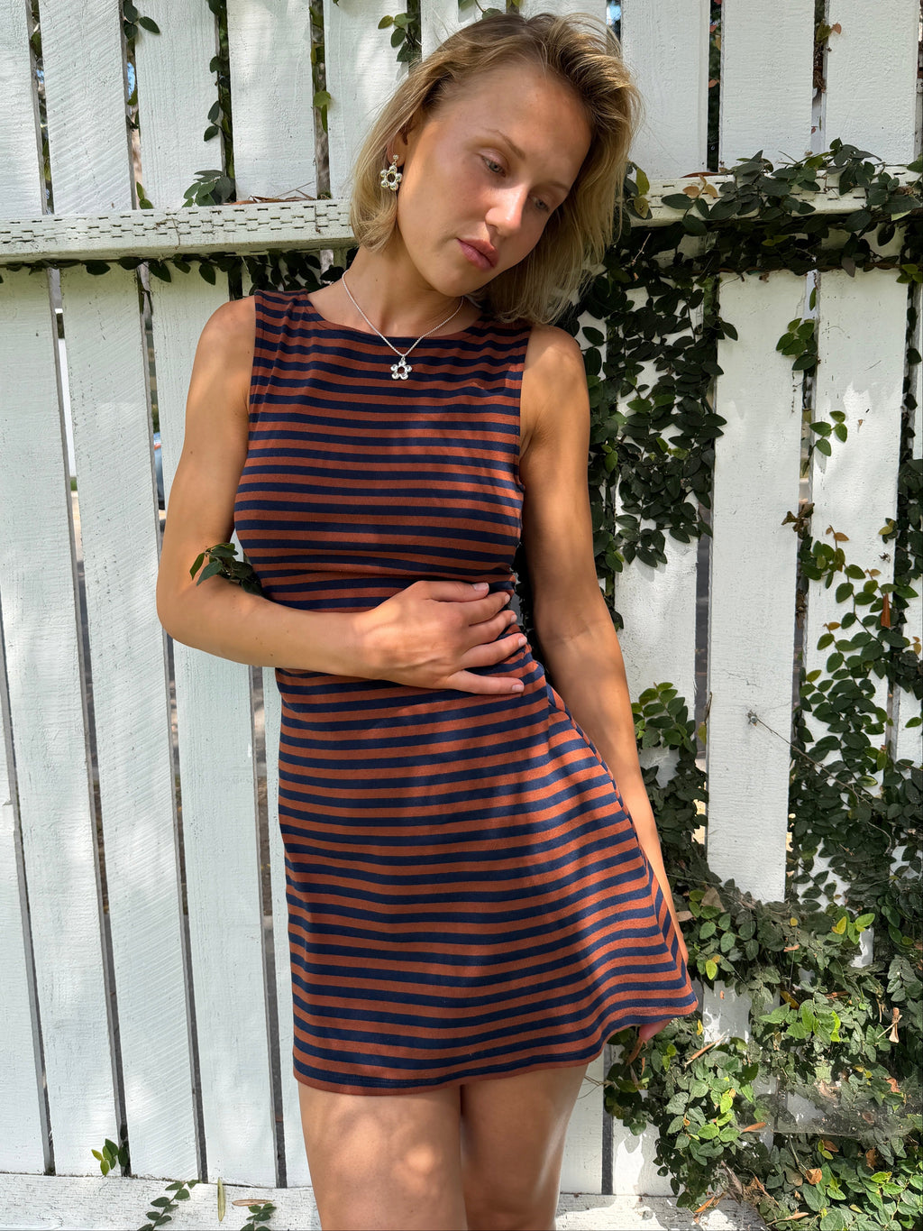 Cindy Dress - Tobacco Stripe