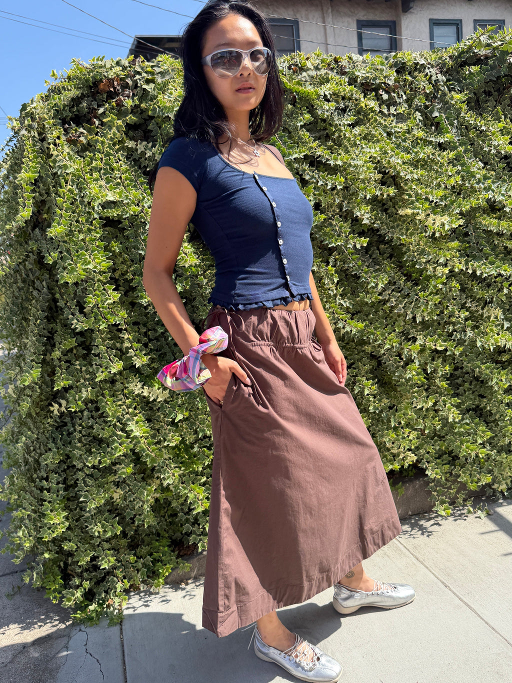 Caspia Volume Midi Skirt - Chocolate