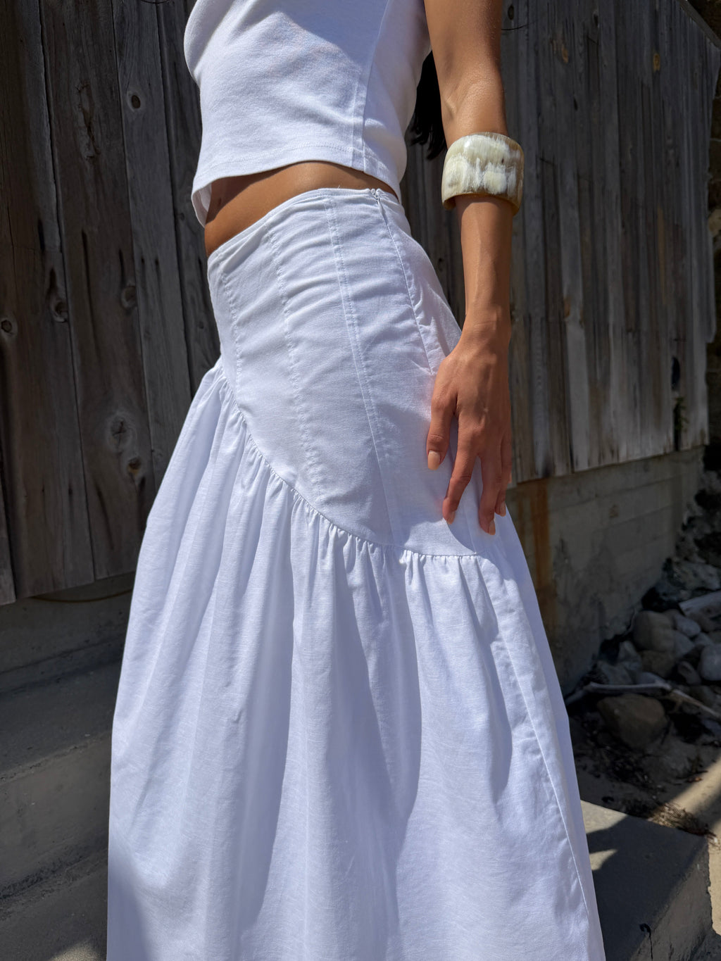 Maeve Midi Skirt - White Linen