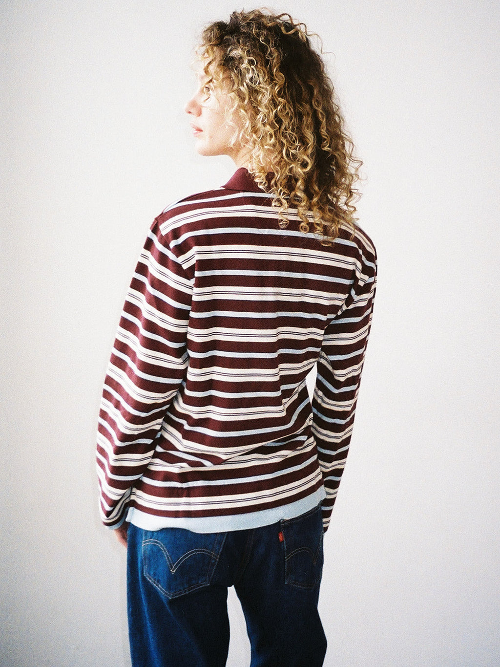 Noah Cinch Layered Rugby Polo - Chocolate Stripe
