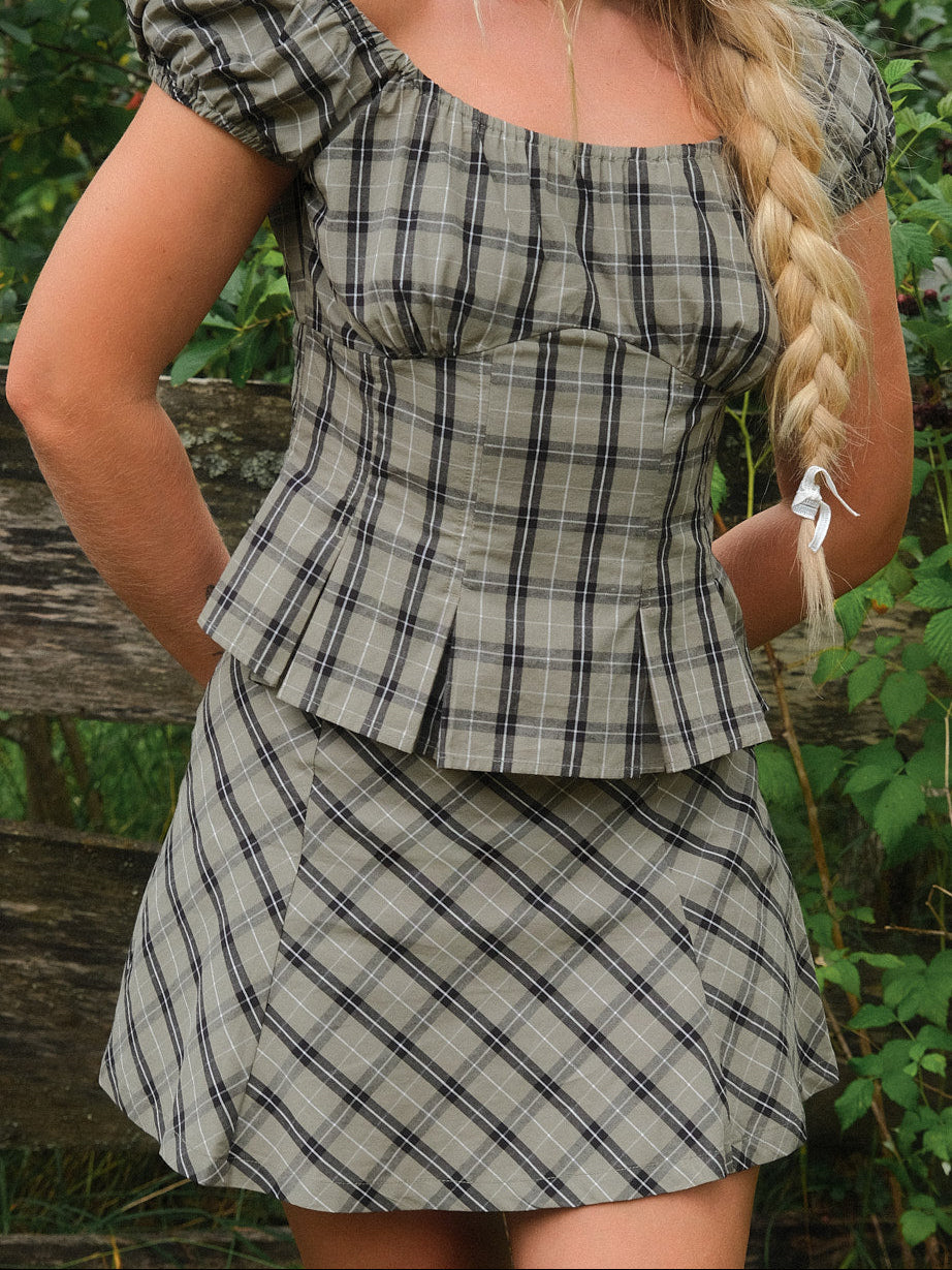 Star Skort - Moss Plaid