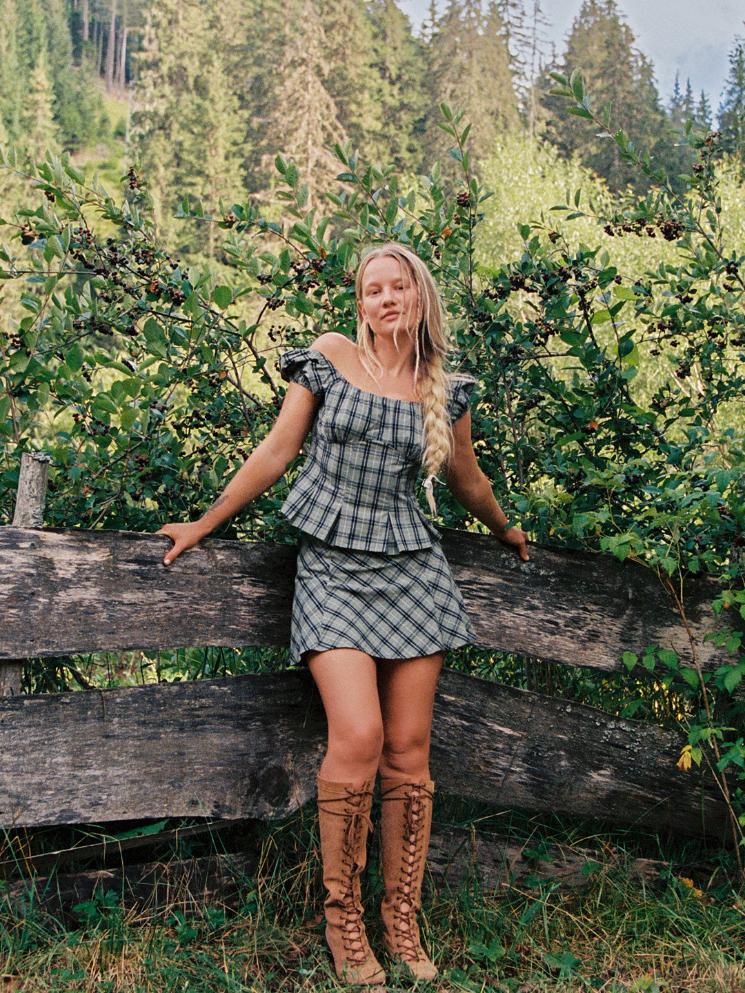 Star Skort - Moss Plaid