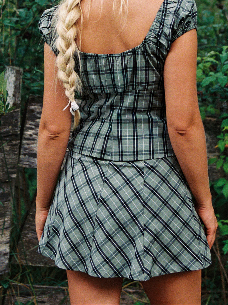 Star Skort - Moss Plaid