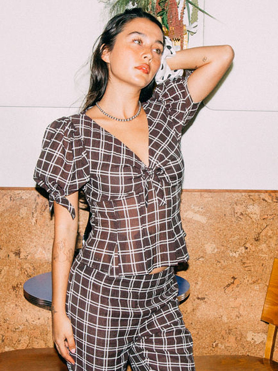 Ariel Top - Espresso Plaid