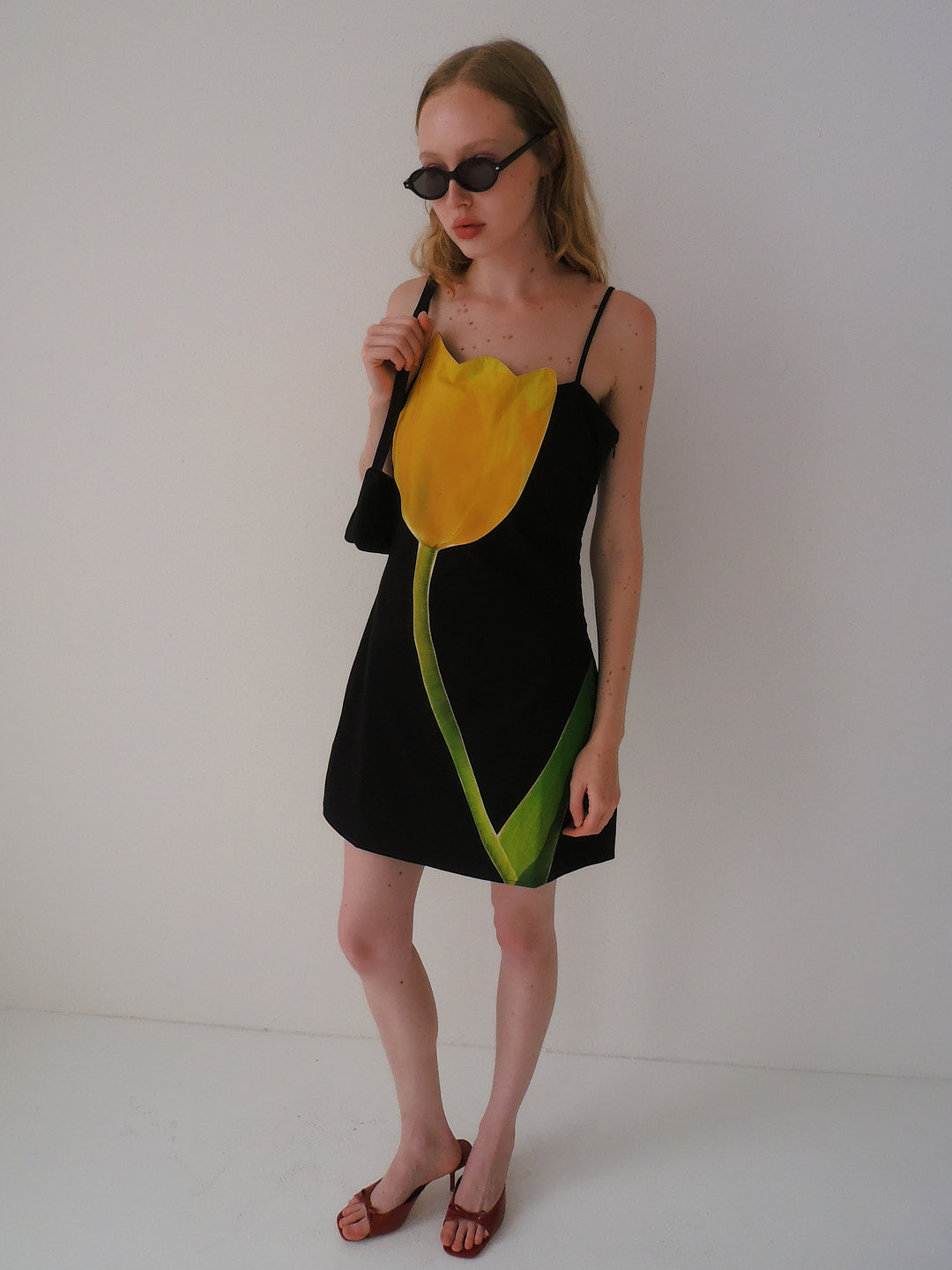 Tulip Appliqué Dress - Black