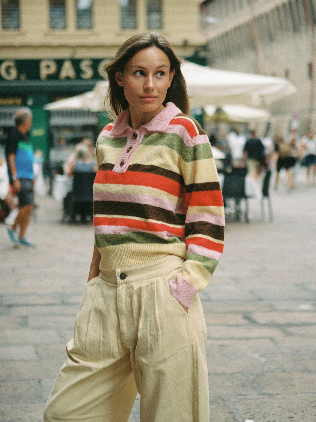 Alaia Polo Sweater - Pink Stripe